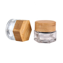 20ml 30ml Hexagon cosmetics cream container jar with bamboo wooden cap